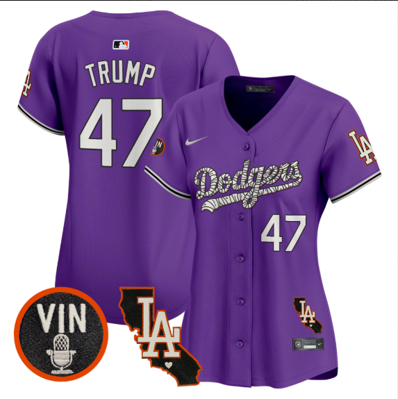 Women Los Angeles Dodgers #47 Trump 2025 purple Limited Stitched Jersey